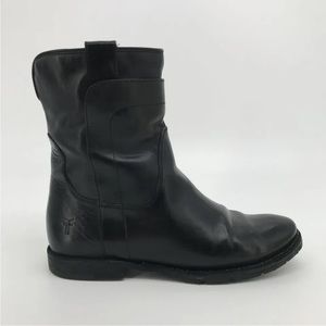 Frye Womens Paige Short Riding Boots Black Leather Mid Calf Block Pull On 9.5 B